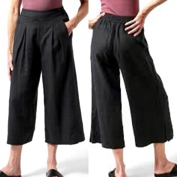 Athleta Pants - Athleta Playa Linen Wide Leg Crop Black 10P Summer Coastal Travel